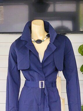 MISGUIDED NAVY BLUE JUMPSUIT WITH SIDE POCKEETS